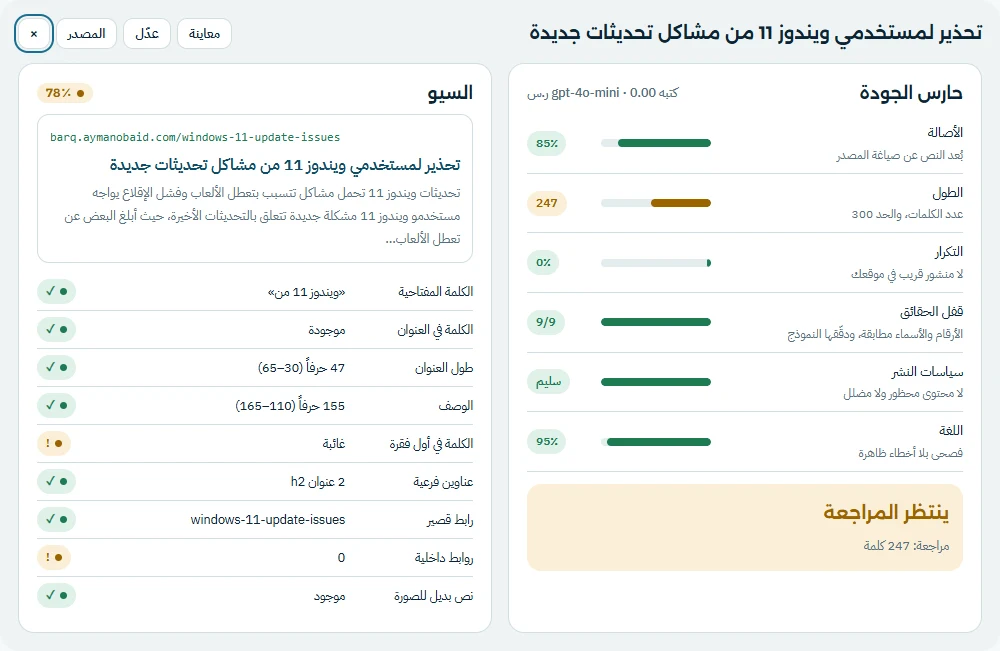 لا يُنشر شيء قبل أن يجتاز ستة فحوص